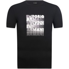 Emporio Armani T-Shirt Blu Navy a manica corta in jersey Pima con stampa lettering 