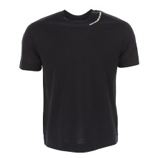 Emporio Armani T-Shirt nera a manica corta con logo lettering ricamato 