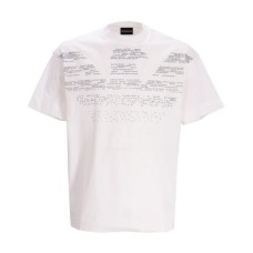 Emporio Armani T-Shirt Bianca a manica corta in jersey di cotone mercerizzato con maxi Aquila pattern con logo lettering