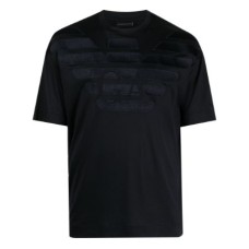 Emporio Armani T-shirt Blu Navy a manica corta in jersey misto cotone e Tencel con maxi logo Aquila ricamato