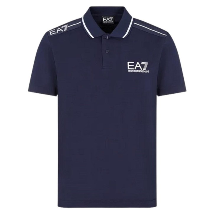 EA7 EMPORIO ARMANI POLO BLU CON INSERTI BIANCHI                    