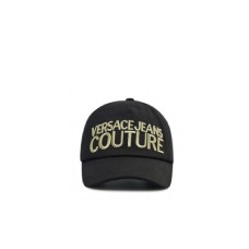 VERSACE JEANS COUTURE CAPPELLO BASEBALL UNISEX BLACK CON LOGO LETTERING RICAMATO GOLD