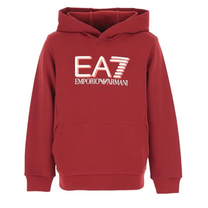 EA7 Emporio Armani Felpa Bordeaux da Bambino con logo a contrasto 