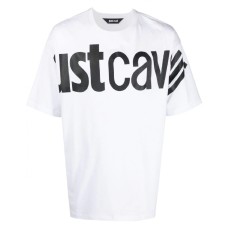 Just Cavalli T-shirt Bianca Over a manica corta in jersey di cotone con maxi logo