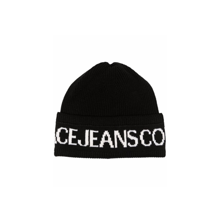VERSACE JEANS COUTURE CAPPELLO UNISEX BLACK CON LOGO LETTERING WHITE