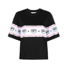 Chiara Ferragni T-shirt Oversize a manica corta Nera con banda Maxi Logomania