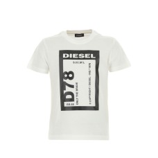 Diesel T-shirt a girocollo da bambino bianca con logo lettering 
