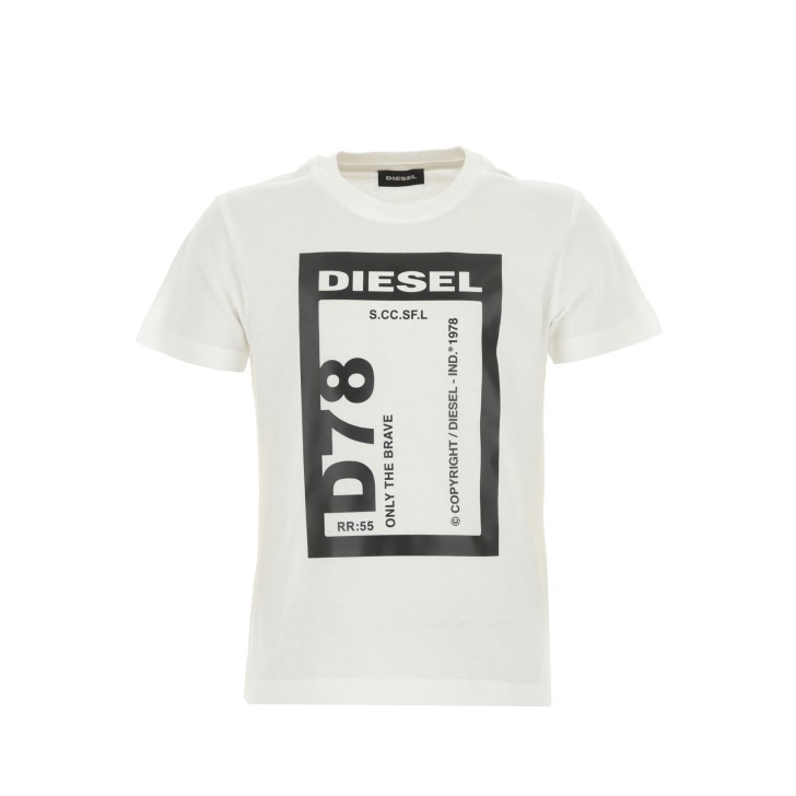Diesel T-shirt a girocollo da bambino bianca con logo lettering 