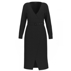 GUESS BY MARCIANO AMALIA LS VCOLLAR BELTED VESTITO NERO DA DONNA INTERAMENTE LOGATO 