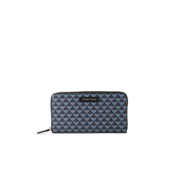 Emporio Armani Portafoglio Zip Around Monogram eagle All Over Blu