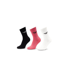 Emporio Armani set 3 paia di calze Bianche, Nere e Fucsia unisex realizzate in spugna di cotone con logo jacquard