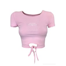 Guess crop top rosa con mini logo