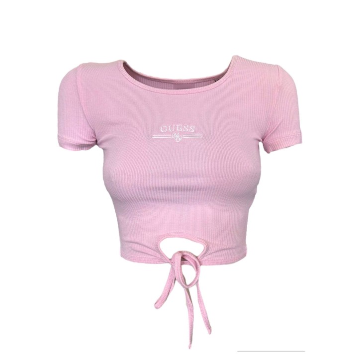Guess crop top rosa con mini logo