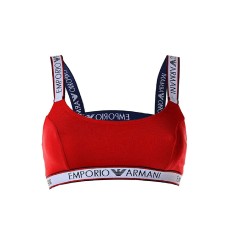 Emporio Armani Reggiseno sportivo rosso in cotone a fascia con logo lettering