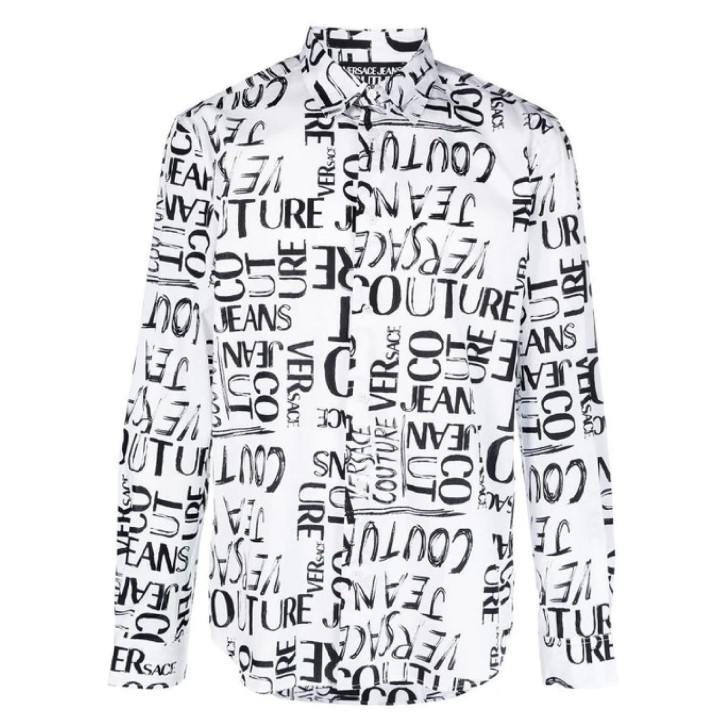 Versace Jeans Couture Camicia Bianca da Uomo con stampa Loco Couture all over di colore nero