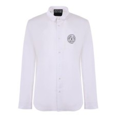 Versace Jeans Couture Camicia Bianca da Uomo con logo alto nella parte anteriore a contrasto nero