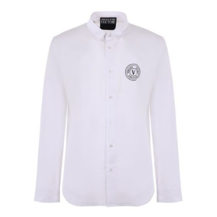 Versace Jeans Couture Camicia Bianca da Uomo con logo alto nella parte anteriore a contrasto nero