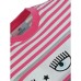 Chiara Ferragni T-shirt a manica corta Bianca a righe Fucsia con LOGOMANIA