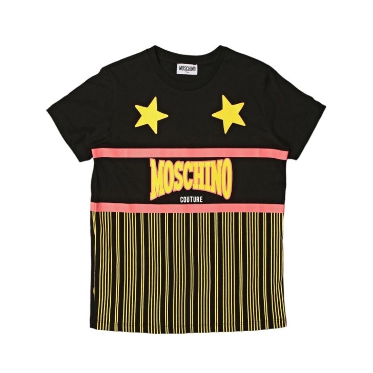 Moschino T-shirt nera a manica corta con stampa e Logo lettering