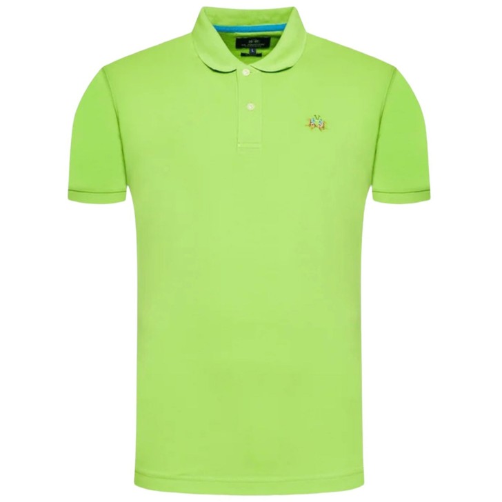 La Martina Polo da Uomo Verde Logo ricamato a contrasto