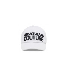 VERSACE JEANS COUTURE CAPPELLO BASEBALL UNISEX WHITE CON LOGO LETTERING RICAMATO BLACK