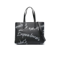 Emporio Armani Borsa a mano Nera con Logo Lettering All Over e tracolla regolabile, estraibile