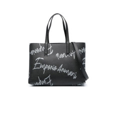 Emporio Armani Borsa a mano Nera con Logo Lettering All Over e tracolla regolabile, estraibile