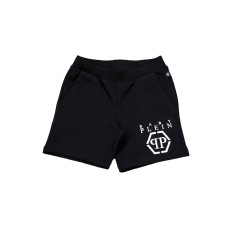 Philipp Plein Pantaloncino nero in cotone con Logo stampato