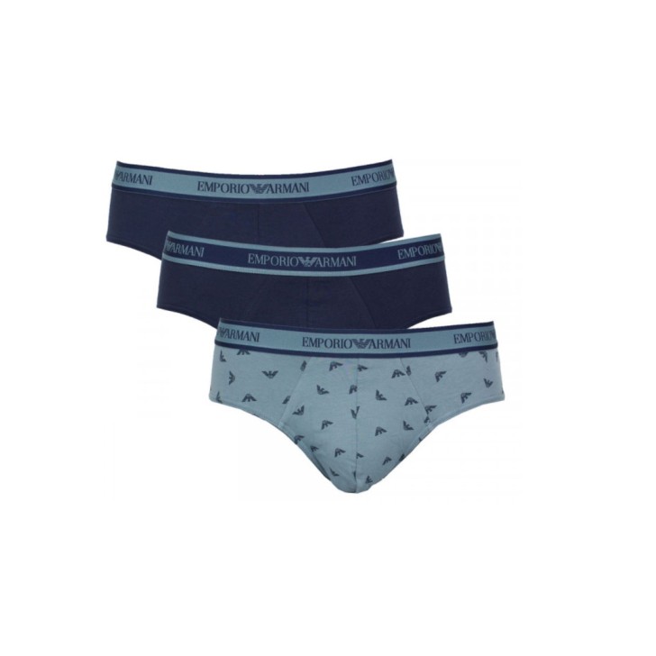 Emporio Armani Set 3 Slip in cotone stretch con vita elastica e logo lettering