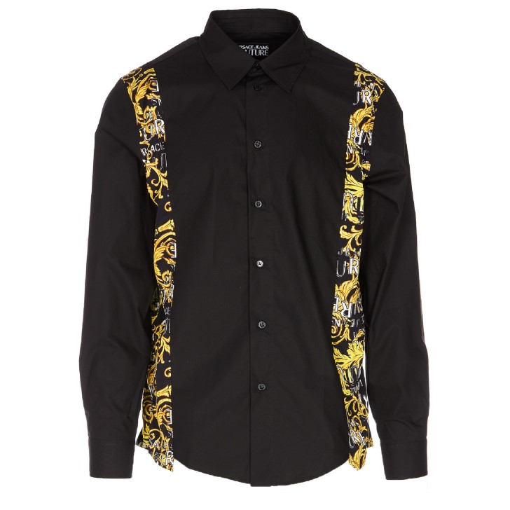 Versace Jeans Couture Camicia da Uomo Nera con stampa Logo Couture a contrasto sui lati