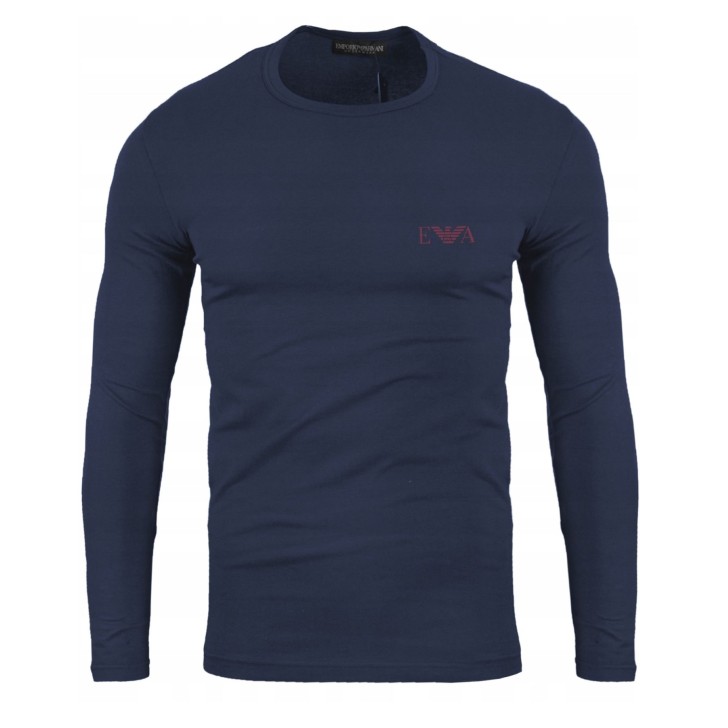 Emporio Armani T-shirt a manica lunga blu con logo stampato