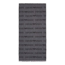 EMPORIO ARMANI SCIARPA GREY MISTO LANA VERGINE LOGO LETTERING JACQUARD E FRANGE