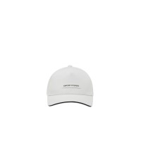 EMPORIO ARMANI  CAPPELLO DA BASEBALL WHITE CON PATCH IN LEATHER WHITE CON LOGO LETTERING BLUE