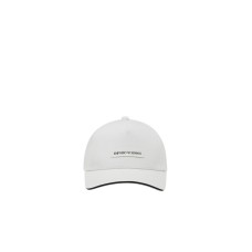 EMPORIO ARMANI  CAPPELLO DA BASEBALL WHITE CON PATCH IN LEATHER WHITE CON LOGO LETTERING BLUE