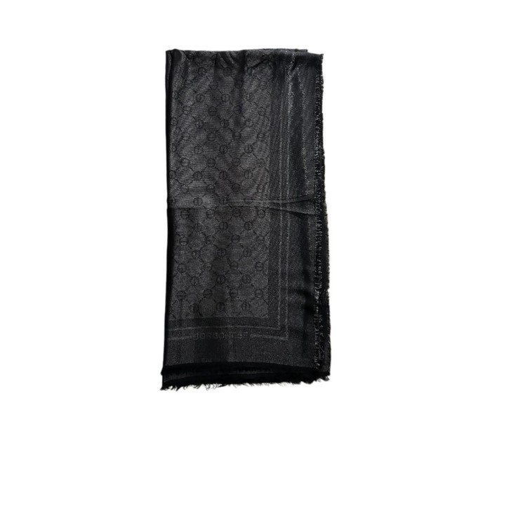 BORBONESE MAXI FOULARD NERO JACQUARD VITI 