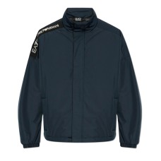 EA7 EMPORIO ARMANI BOMBER JACKET OVERSIZE BLUE CON BANDA BLACK CON LOGO LETTERING WHITE	