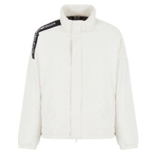 EA7 EMPORIO ARMANI BOMBER JACKET OVERSIZE CREAM CON BANDA BLACK CON LOGO LETTERING WHITE	