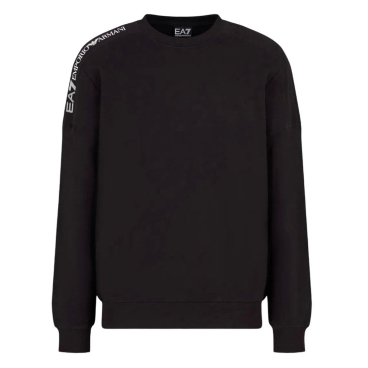 EA7 EMPORIO ARMANI FELPA NERA DA UOMO CON LOGO LETTERING SULLA SPALLA 