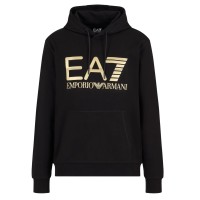 EA7 EMPORIO ARMANI FELPA CON CAPPUCCIO IN COTONE BLACK CON MAXI LOGO LETTERING GOLD