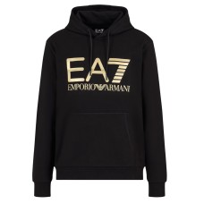 EA7 EMPORIO ARMANI FELPA CON CAPPUCCIO IN COTONE BLACK CON MAXI LOGO LETTERING GOLD
