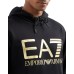 EA7 EMPORIO ARMANI FELPA CON CAPPUCCIO IN COTONE BLACK CON MAXI LOGO LETTERING GOLD