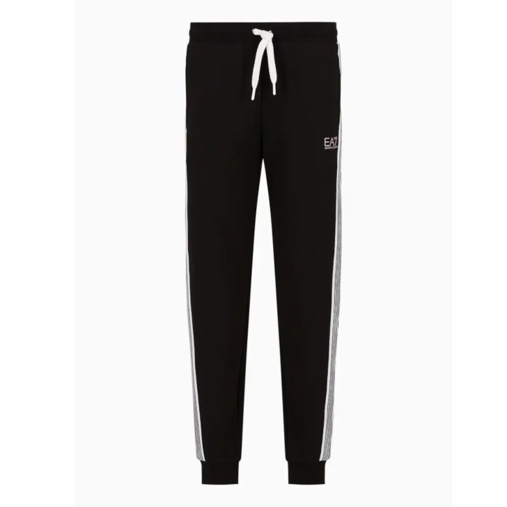 EA7 EMPORIO ARMANI PANTALONE JOGGER BLACK CON LOGO LETTERING WHITE