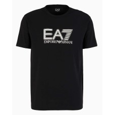 EA7 EMPORIO ARMANI T-SHIRT IN COTONE BLACK A MANICA CORTA CON LOGO LETTERING