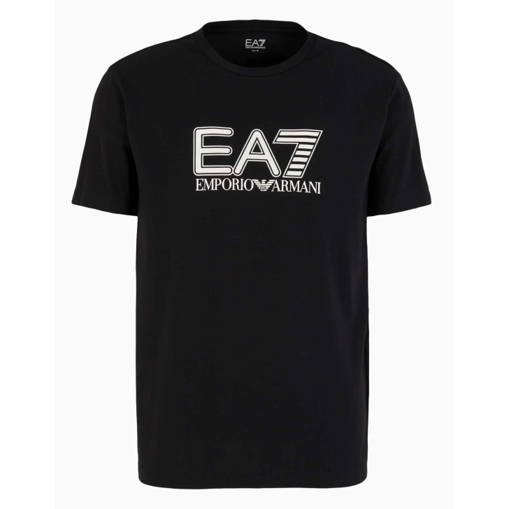 EA7 EMPORIO ARMANI T-SHIRT IN COTONE BLACK A MANICA CORTA CON LOGO LETTERING
