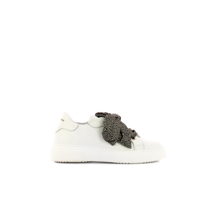 BORBONESE SNEAKERS IN PELLE BIANCA CON LACCI IN TESSUTO OP CLASSIC