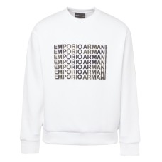 Emporio Armani Felpa Bianca in cotone stretch da Uomo con logo ricamato grafismo aquila