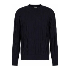 EMPORIO ARMANI PULLOVER EMPORIO  BLU DA UOMO CON LOGO ALL OVER TONO SU TONO 