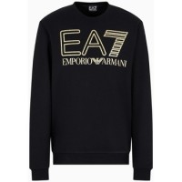 EA7 EMPORIO ARMANI SWEATSHIRT BLACK WITH MAXI GOLD LOGO WITH ALL OVER MICRO LOGO