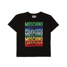 Moschino T-shirt nera a manica corta con logo lettering multicolore