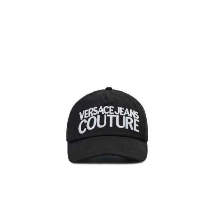 VERSACE JEANS COUTURE CAPPELLO BASEBALL BLACK UNISEX CON LOGO LETTERING RICAMATO WHITE